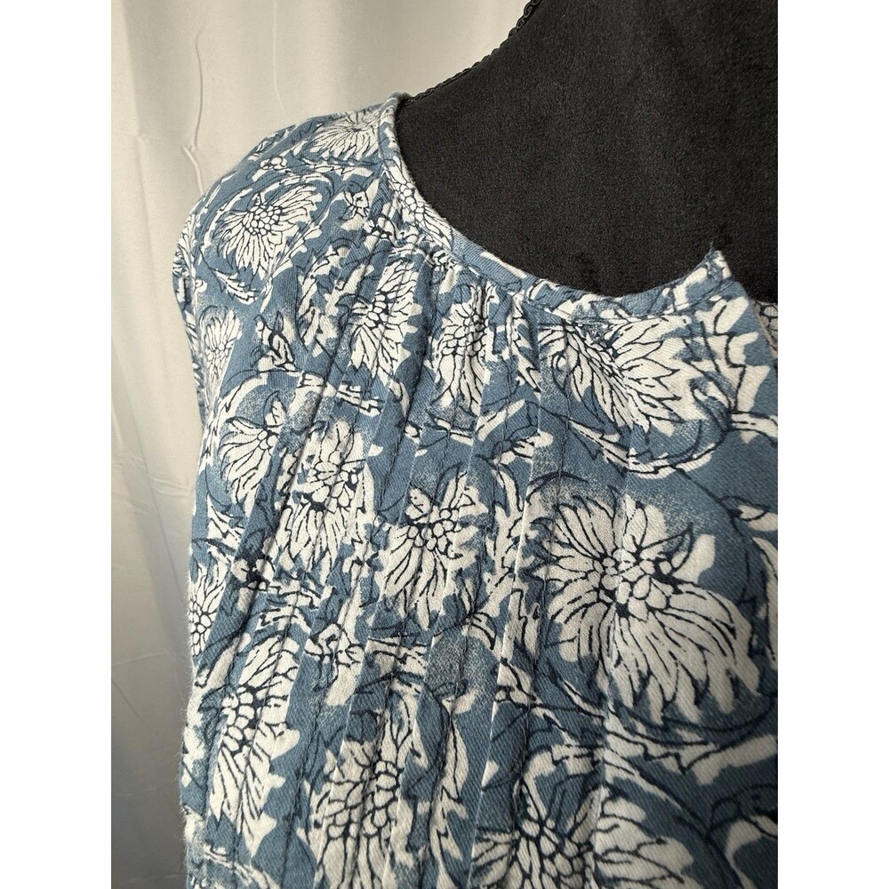 Old Navy Women's L Blue Floral Pleated Long Sleeve Button Down Tunic Boho Flowy - Picture 7 of 12